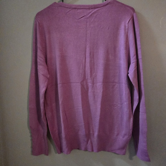 NWT Zenana Dark Mauve Crew Neck Sweater With Button Detail On Sleeve Relaxed Fit - Picture 5 of 6